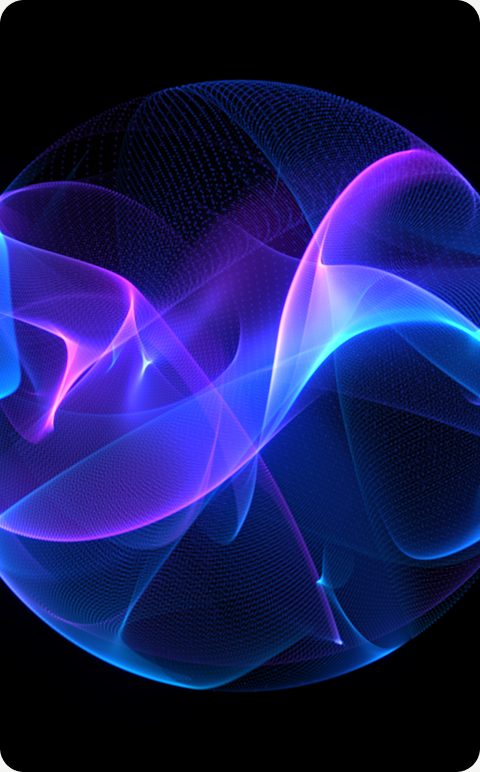 Abstract waves of blue and violet light forming a sphere