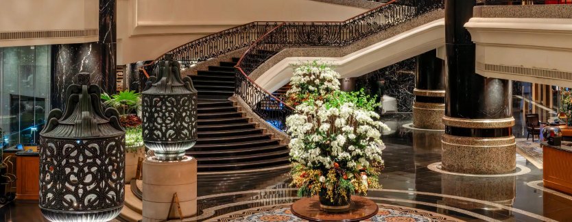 The Grand Hyatt Hong Kong staircase and flowers