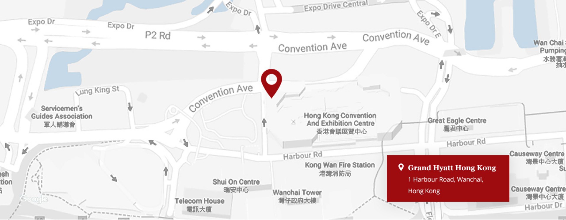Location map of Grand Hyatt Hong Kong in Wan Chai